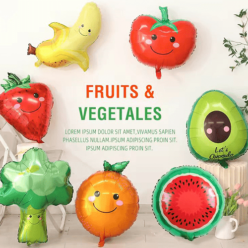 Balony foliowe z owocami i warzywami
