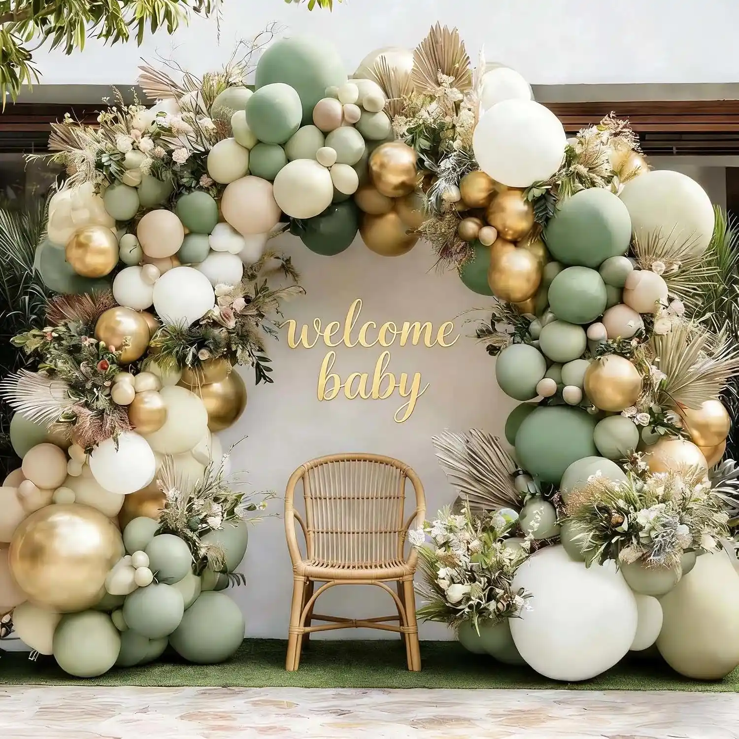 Girlanda balonowa na Baby Shower w kolorze szałwiowym